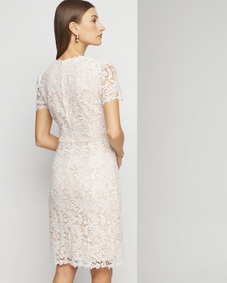 Petite Short Sleeve V Neck Lace Sheath Dress
